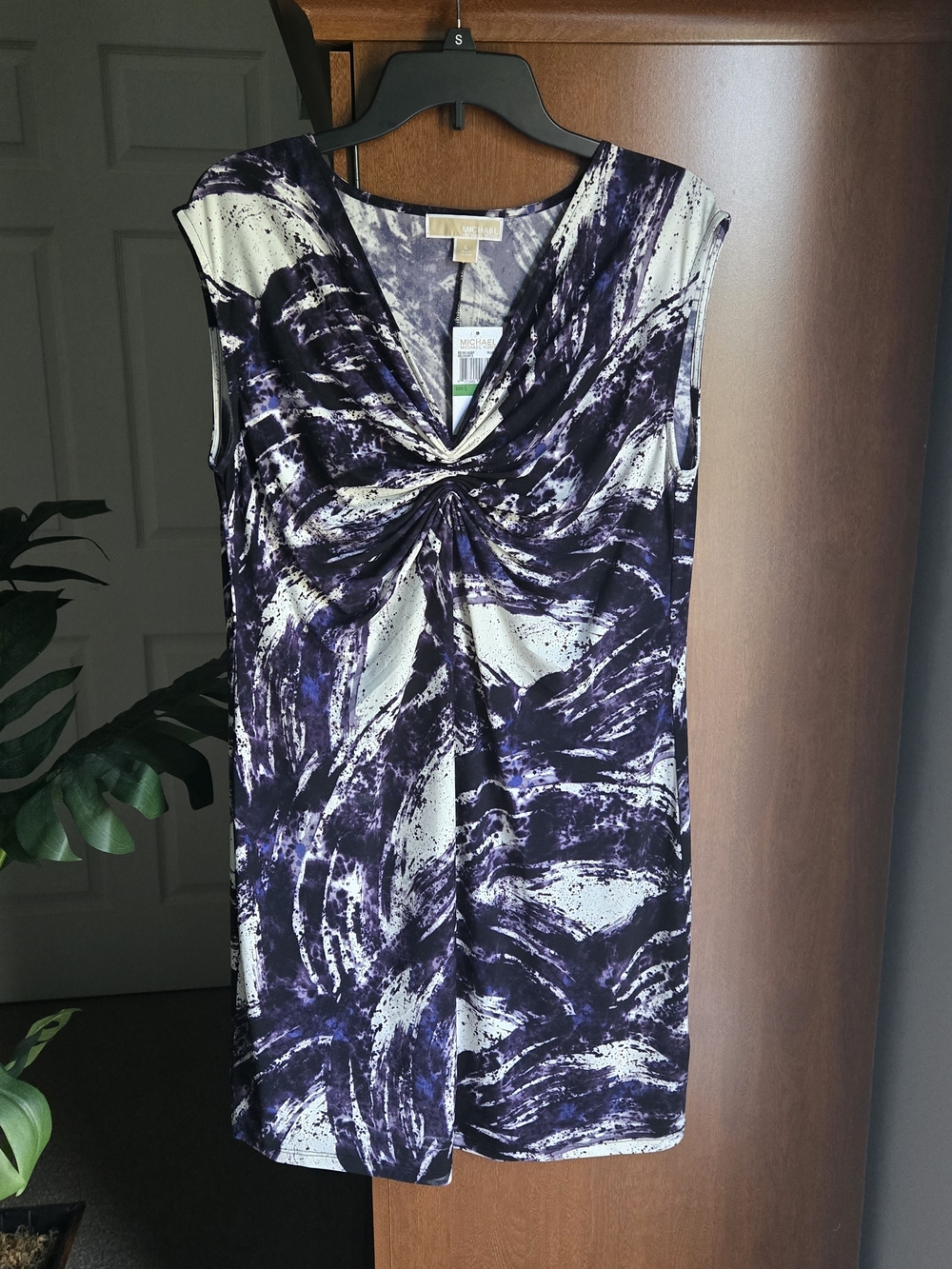 Michael Kors Purple and White Twist-Front Mini Dress